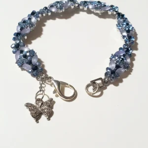 Beautiful Pale Blue Bracelet With Silver Butterfly